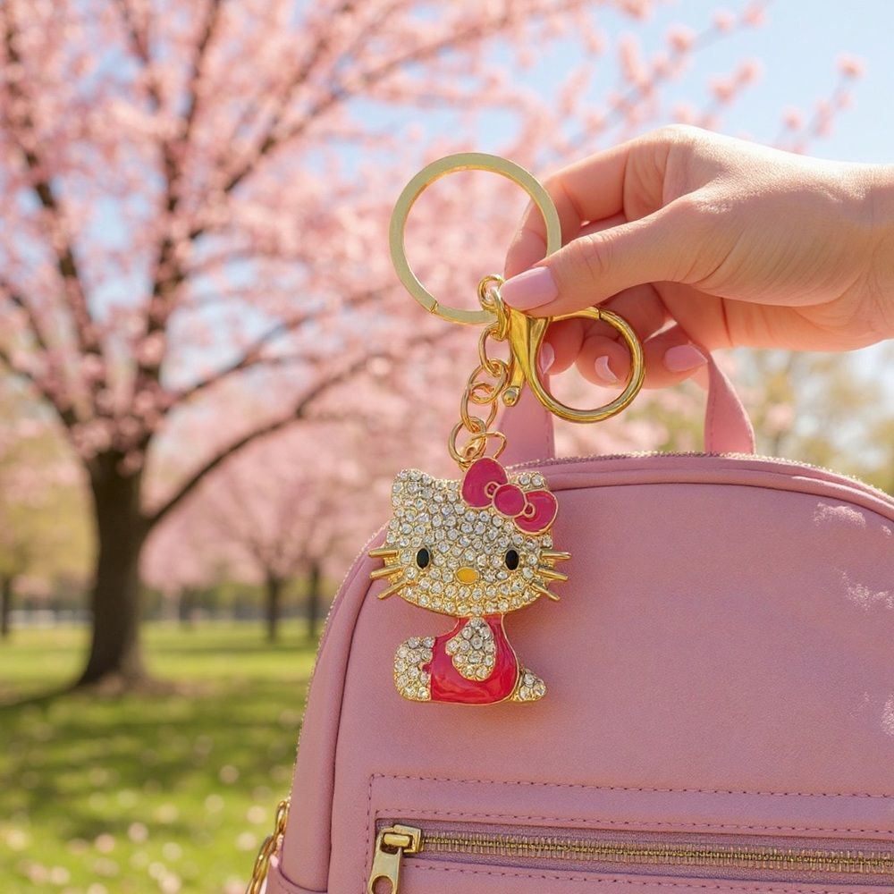 Hello Kitty Hot Pink Dress Crystal Keychain Bag Charm